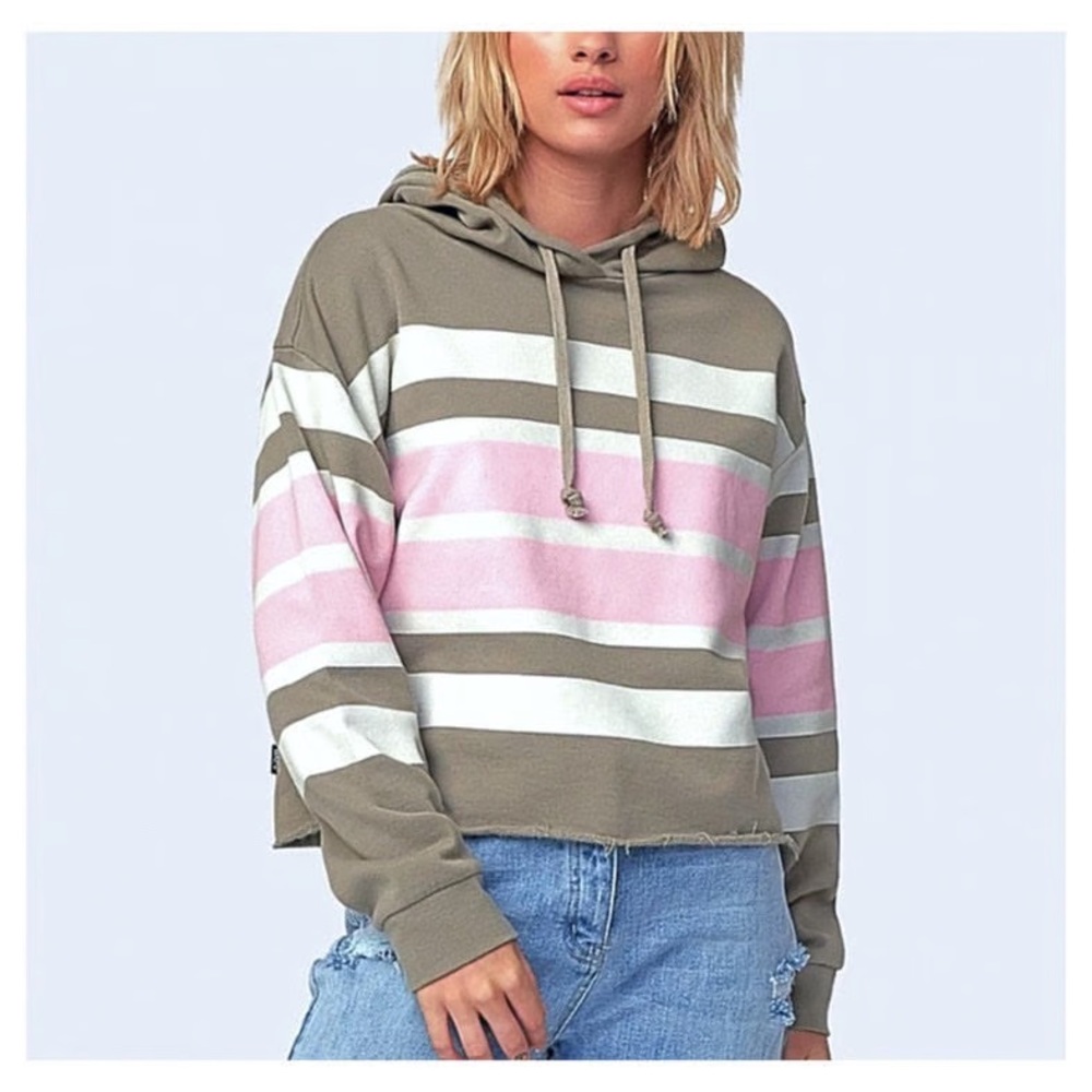 NWOT Women’s RVCA Striped Crop Top Pullover Hoodie Small